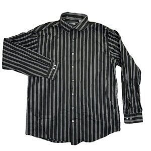 Kenneth Cole Men's Button Up Shirt Size 16.5 Black Gray Striped Long Sleeves GUC